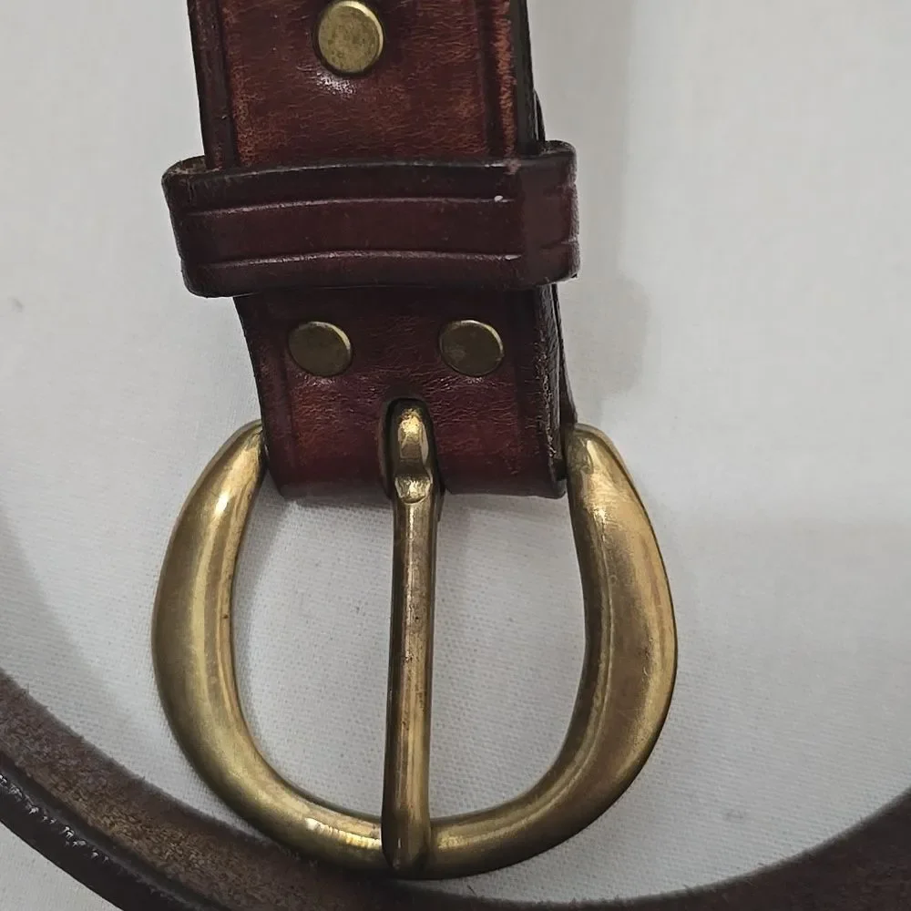 R.E. Fennell Vintage,‎ Brown Leather Belt with Gold Buckle